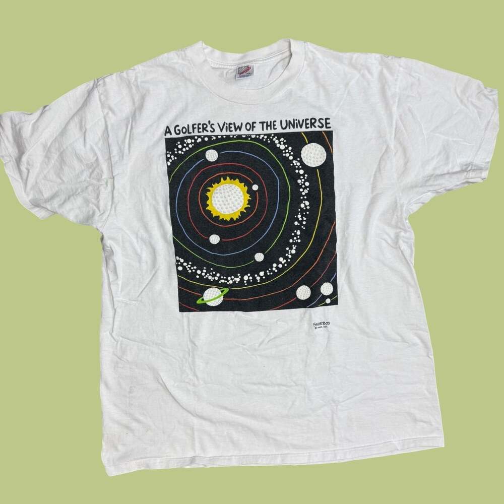 Vintage 1993 Jerzees Shoebox Greetings A Golfer's View Of The Universe T-Shirt